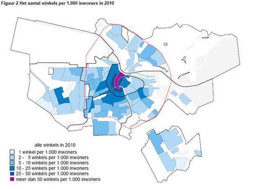 Afb 2. Winkels per 1000 inwoners in 2010