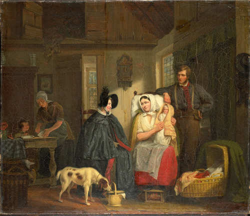 Het bezoek bij de kraamvrouw - Moritz Calisch - 1835 Inv.nr. SA 7469