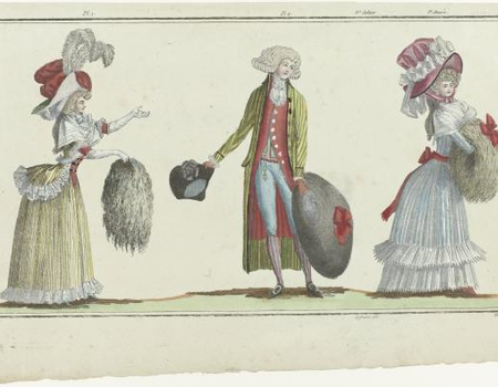 Magasin des Modes Nouvelles Françaises et Anglaises, 10 décembre 1787, 3e cahier, 3e année, Pl. 1,2 et 3, collectie Rijksmuseum