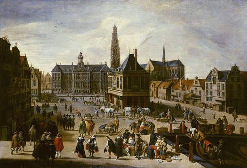 De Dam met de onvoltooide toren, kopie naar Jacob van der Ulft, 1653, collectie AM, inv.nr. SA 9722