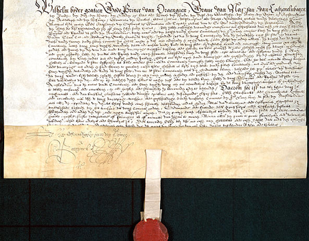 Oorkonde, Willem van Oranje bevestigt de overdracht van het St. Luciënklooster aan het Burgerweeshuis, 1579, Stadsarchief Amsterdam