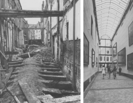 De schuttersgalerij –de huidige Amsterdam Gallery- voor en na verbouwing 