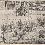 Nieuwsprent met de Slag bij Gibraltar en de begrafenis van Jacob van Heemskerck, circa 1610