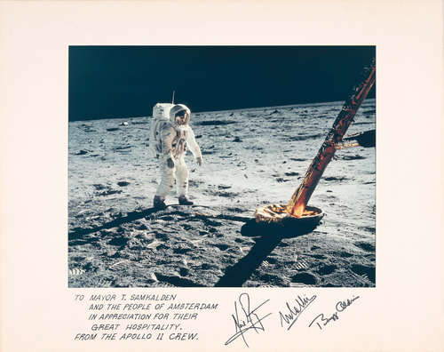 Astronaut Buzz Aldrin tijdens zijn wandeling op de maan op 20 juli 1969