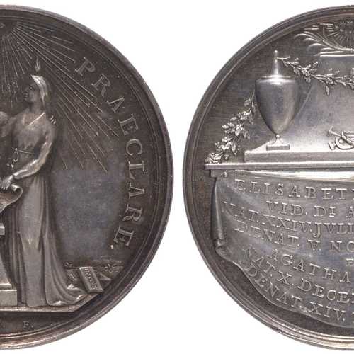 Zilveren overlijdenspenning door Johann Georg Holtzhey, 1804, 4,4 cm in doorsnee, Amsterdam Museum (inv.nr. PA 632)