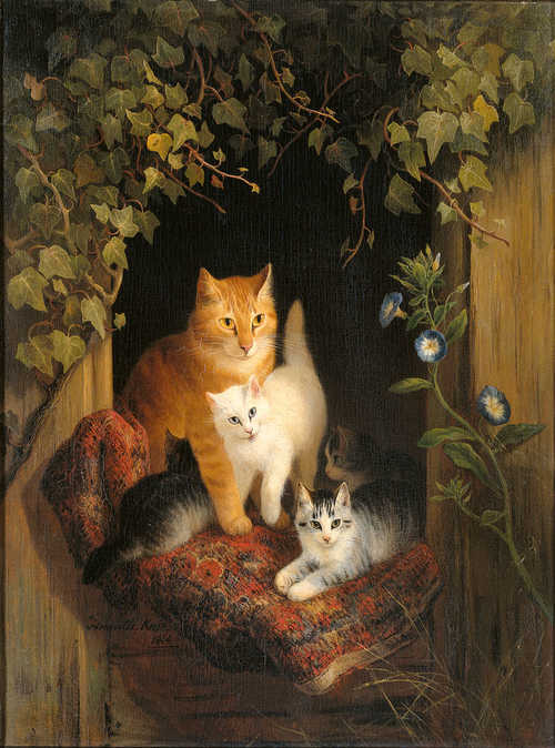 Henriette Ronner-Knip, Poes met jongen, olieverf op paneel, 52x39 cm, 1844